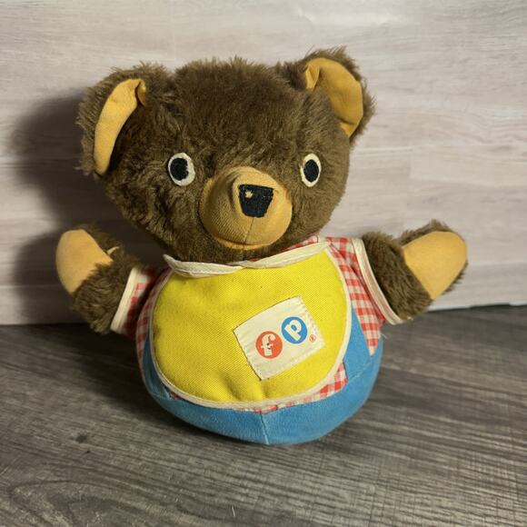 Vintage 1970's Fisher Price Stuffed Roly Poly Teddy Bear Baby Toy w/ Chime #719 - Picture 1 of 7